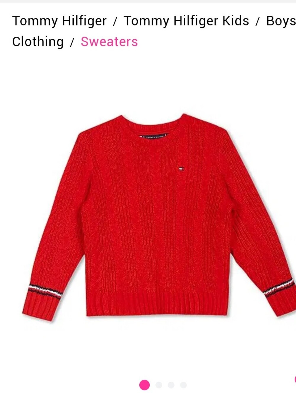 Tommy Hilfiger Red Cable Knit Crewneck Sweater Boys L